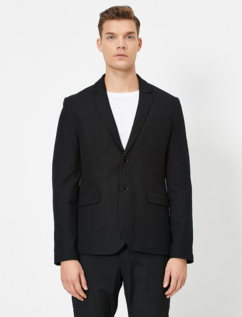 Cep Detaylı Düğmeli Blazer Ceket