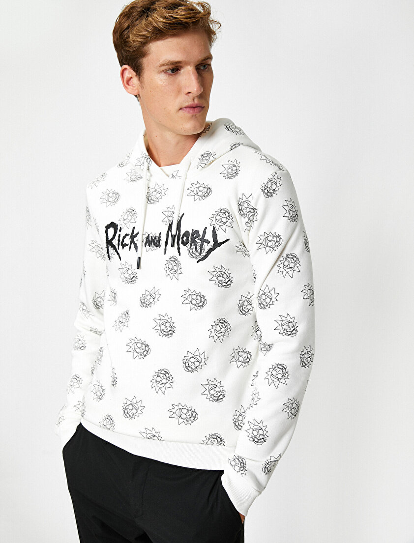 Rick and Morty Lisanslı Baskılı Kapüşonlu Sweatshirt
