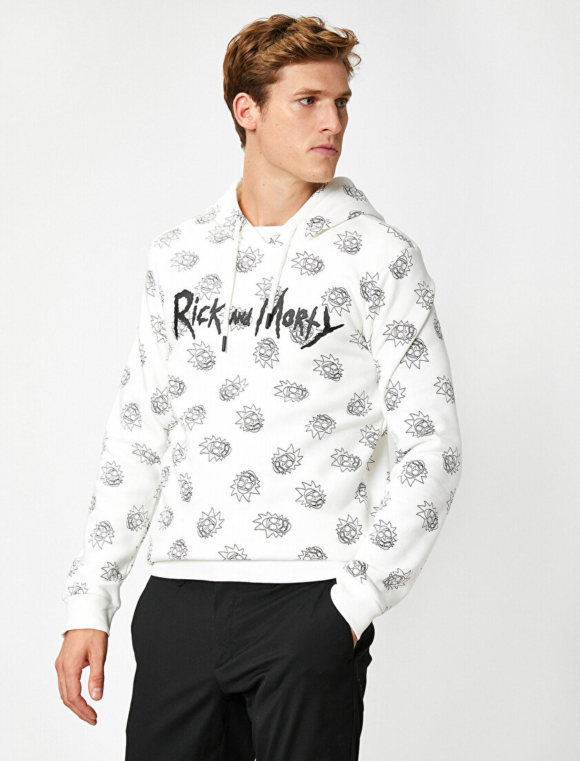 Rick and Morty Lisanslı Baskılı Kapüşonlu Sweatshirt