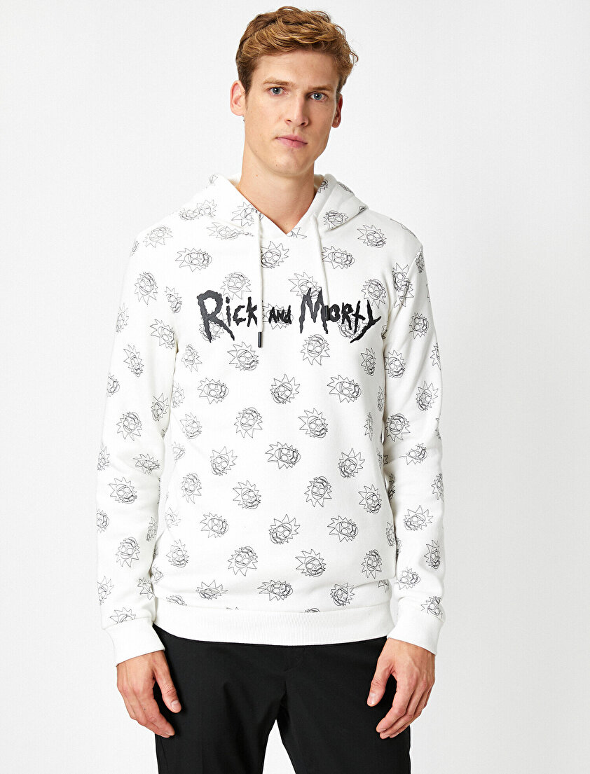 Rick and Morty Lisanslı Baskılı Kapüşonlu Sweatshirt