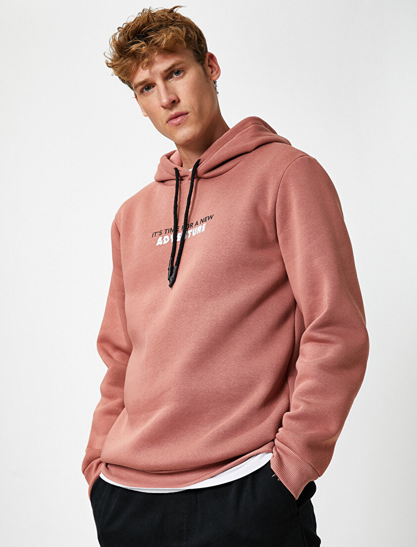 Kapüşonlu Slogan Baskılı Sweatshirt