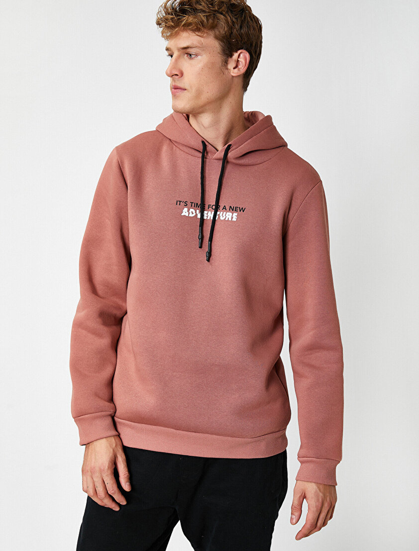 Kapüşonlu Slogan Baskılı Sweatshirt