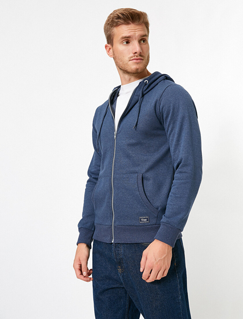 Uzun Kollu Kapüşonlu Fermuarlı Sweatshirt