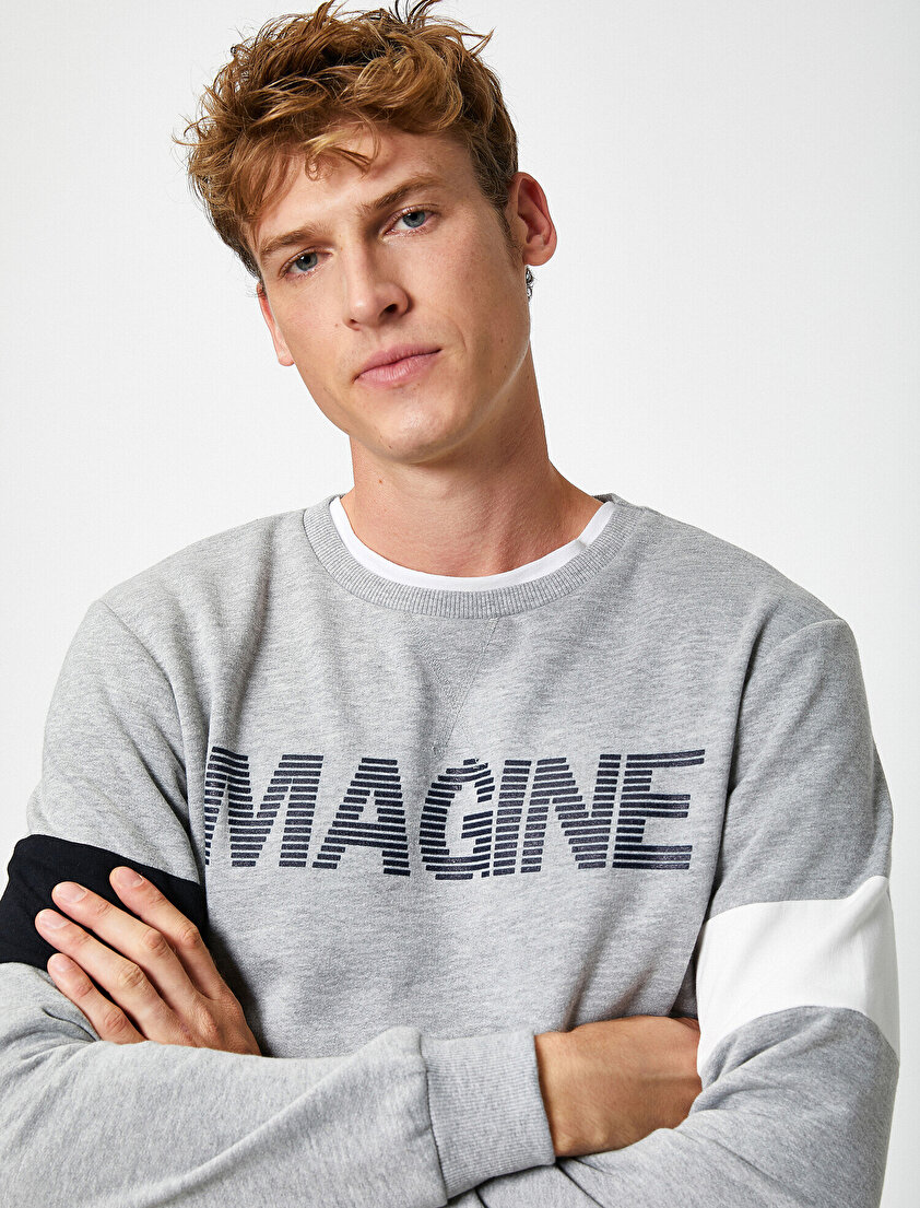 Bisiklet Yaka Uzun Kollu Yazılı Baskılı Sweatshirt