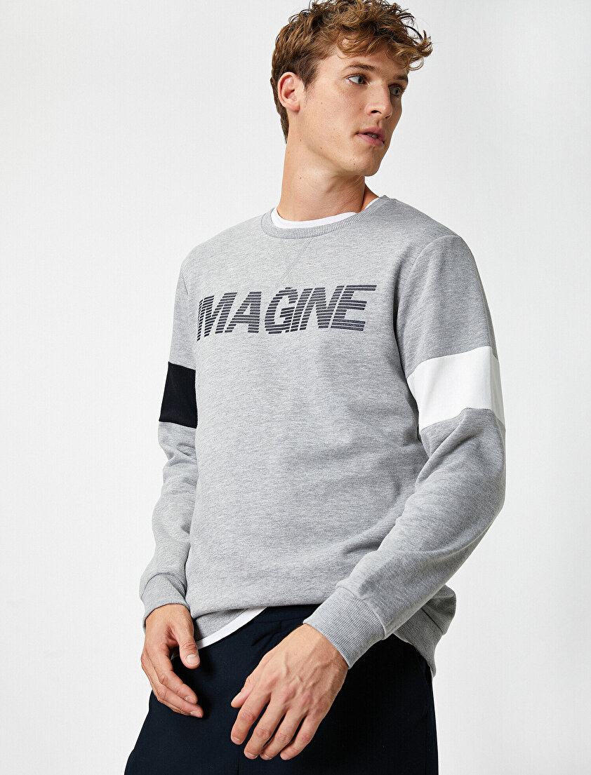 Bisiklet Yaka Uzun Kollu Yazılı Baskılı Sweatshirt