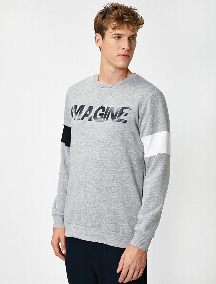 Bisiklet Yaka Uzun Kollu Yazılı Baskılı Sweatshirt