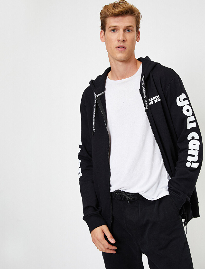 Yazılı Baskılı Kapüşonlu Sweatshirt