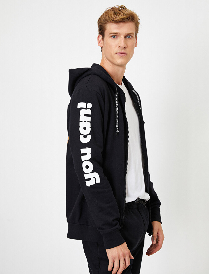 Yazılı Baskılı Kapüşonlu Sweatshirt