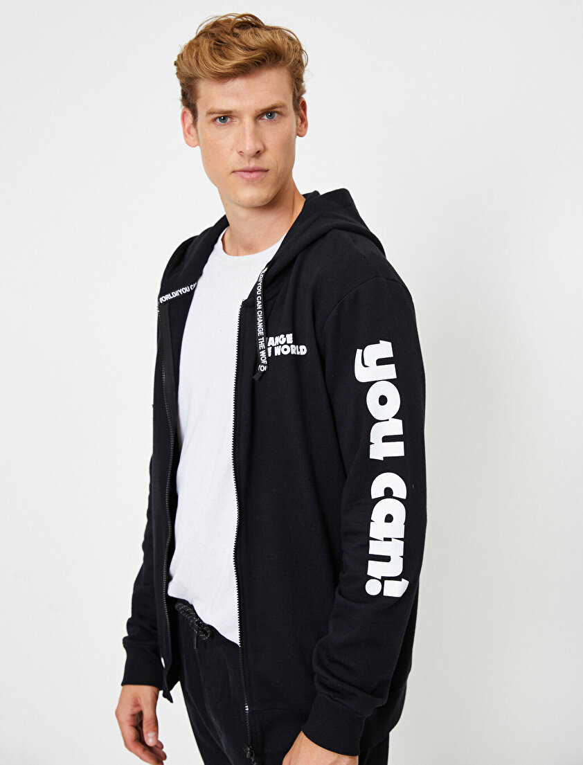 Yazılı Baskılı Kapüşonlu Sweatshirt