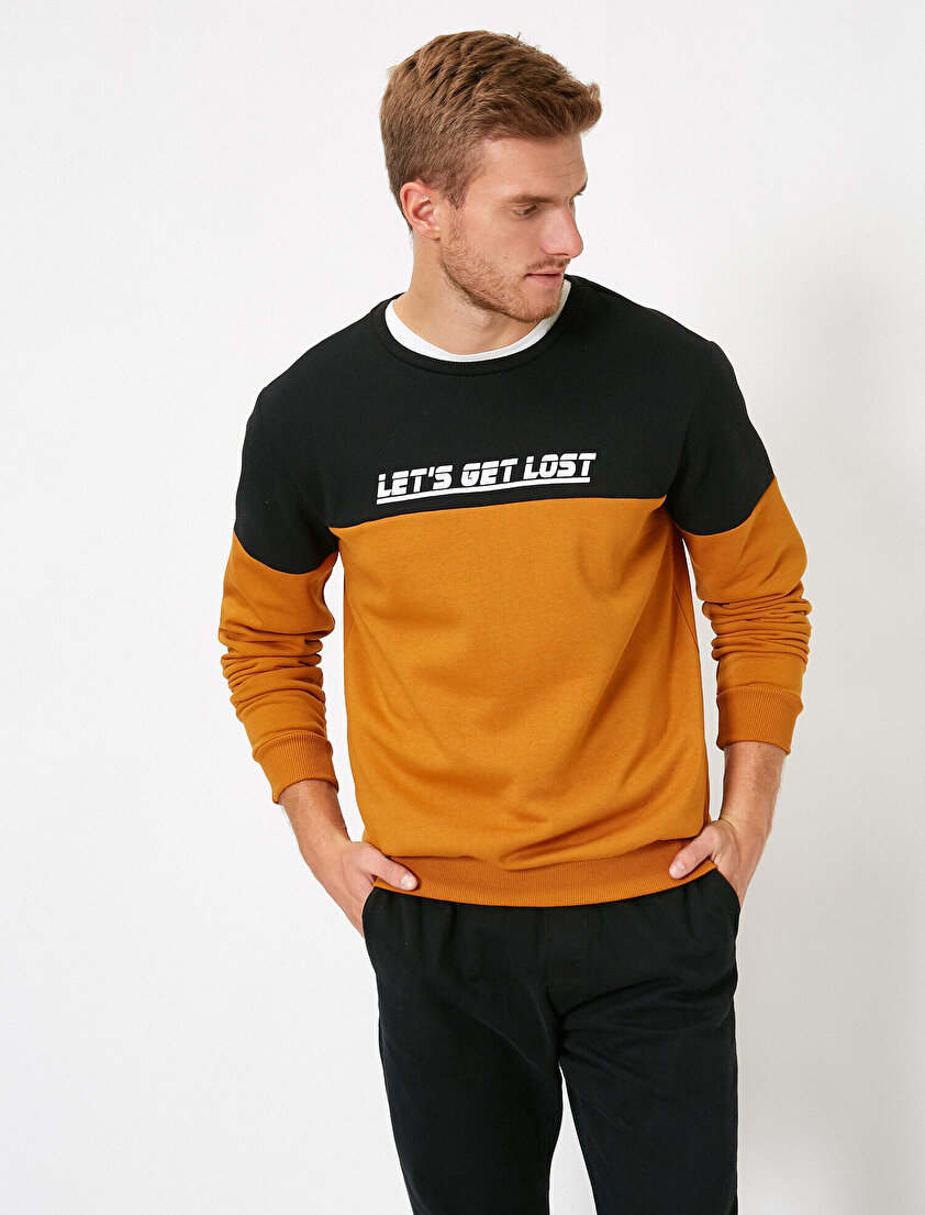 Bisiklet Yaka Uzun Kollu Slogan Baskılı Sweatshirt