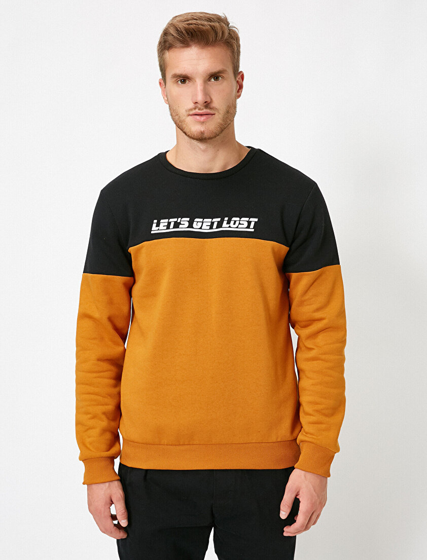 Bisiklet Yaka Uzun Kollu Slogan Baskılı Sweatshirt