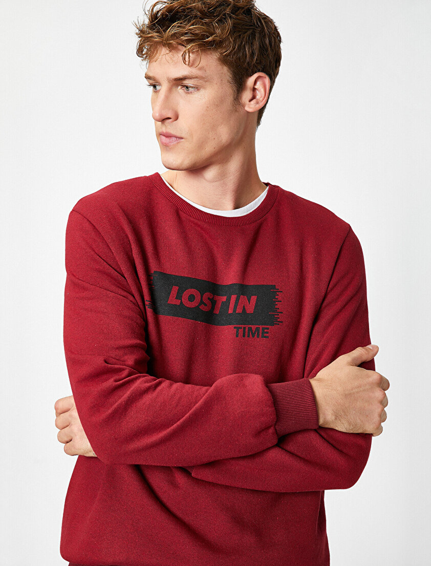 Bisiklet Yaka Yazılı Baskılı Sweatshirt