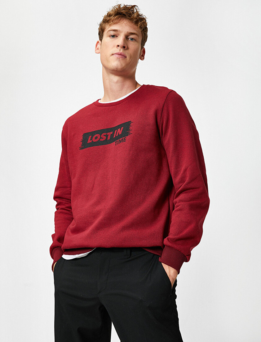 Bisiklet Yaka Yazılı Baskılı Sweatshirt