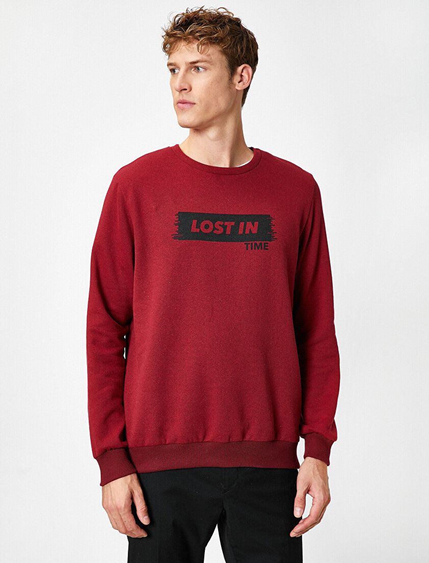 Bisiklet Yaka Yazılı Baskılı Sweatshirt