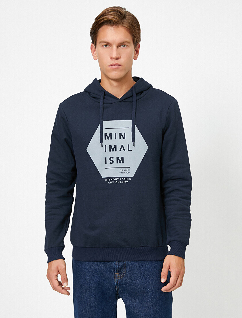 Kapüşonlu Yazılı Baskılı Uzun Kollu Sweatshirt