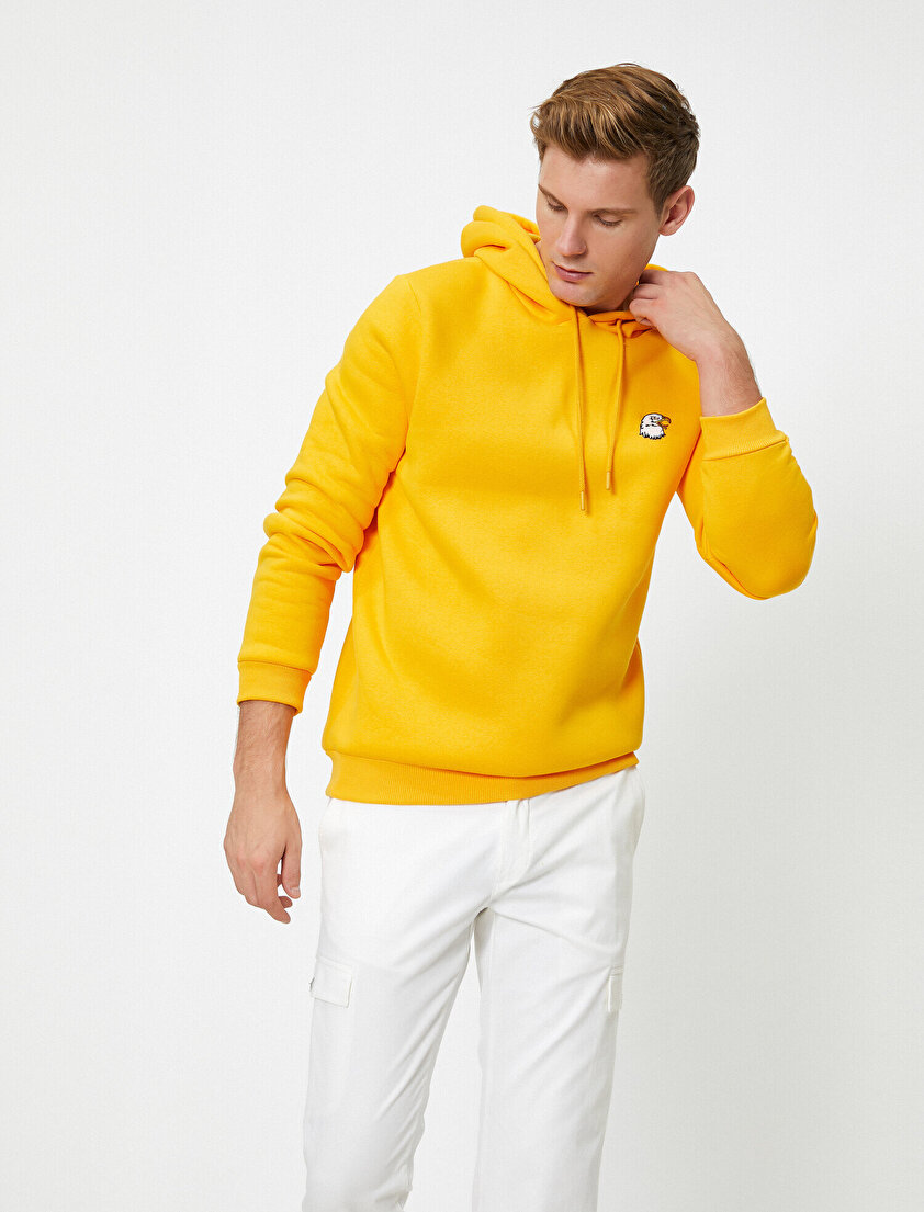 Kapüşonlu İşleme Detaylı Uzun Kollu Sweatshirt