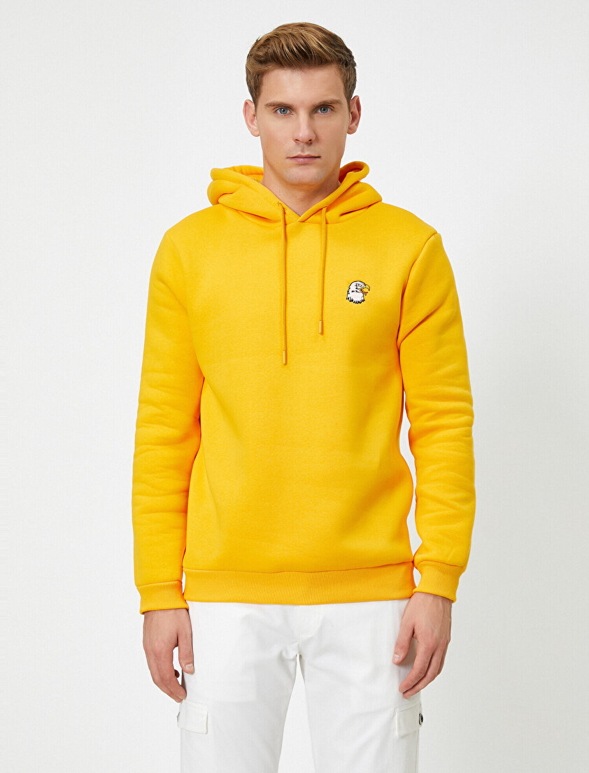 Kapüşonlu İşleme Detaylı Uzun Kollu Sweatshirt