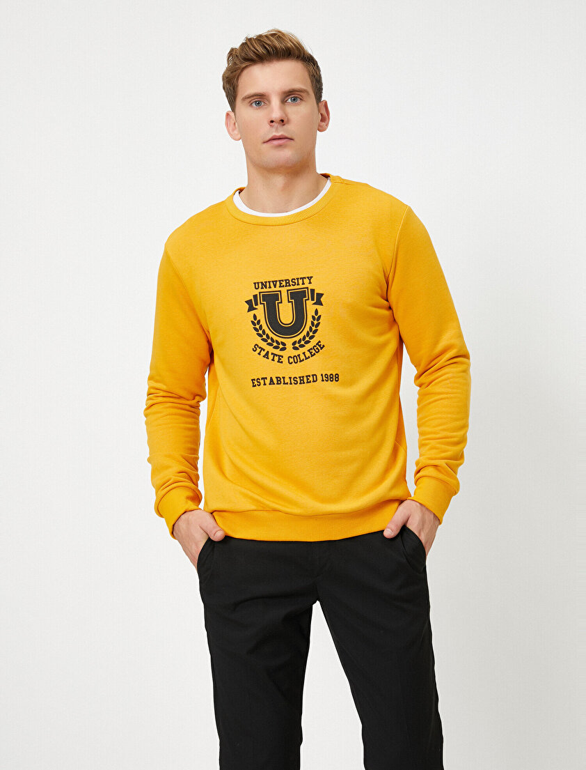 Bisiklet Yaka Yazılı Baskılı Sweatshirt