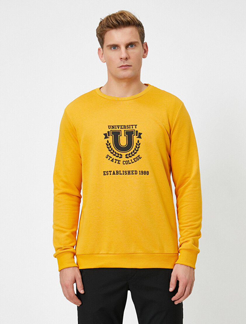 Bisiklet Yaka Yazılı Baskılı Sweatshirt