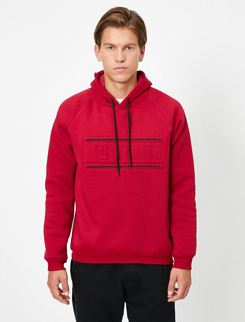 Kapüşonlu Yazılı Baskılı Uzun Kollu Sweatshirt