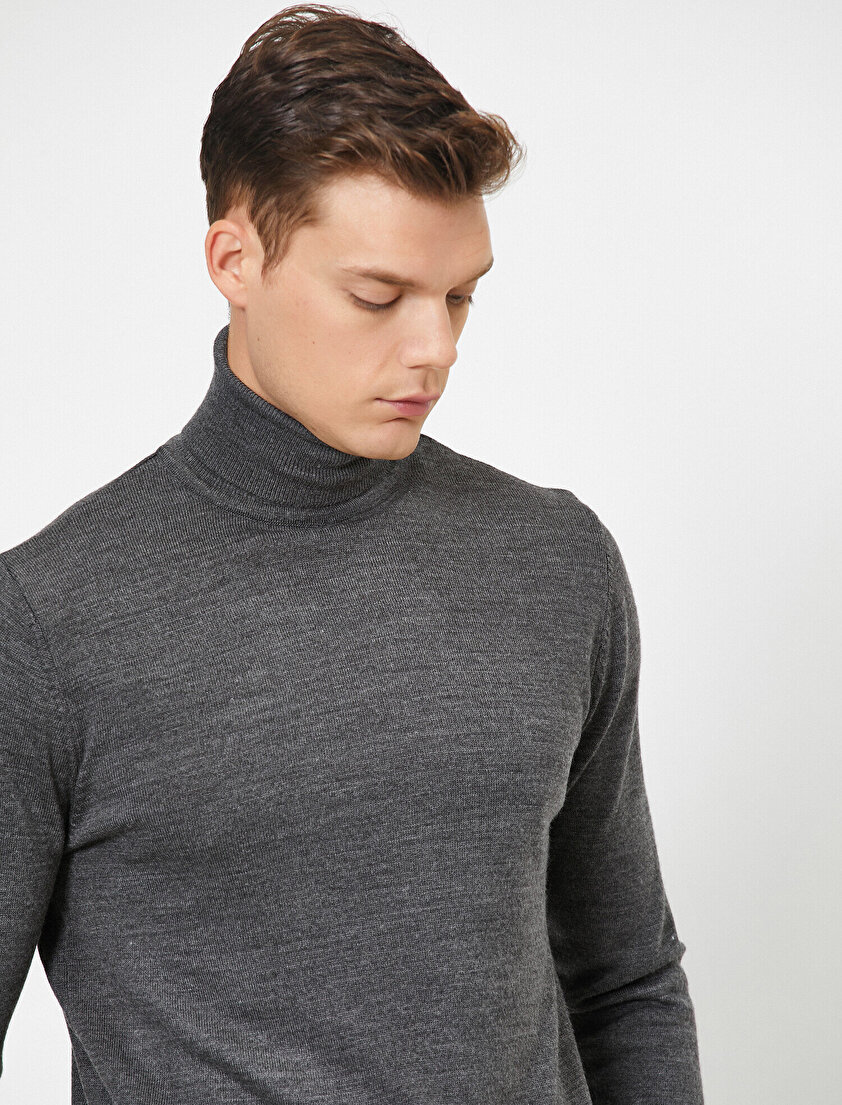 Boğazlı Uzun Kollu Slim Fit Kazak