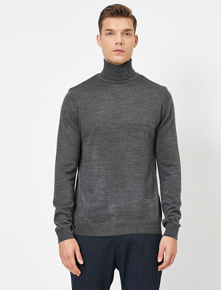 Boğazlı Uzun Kollu Slim Fit Kazak