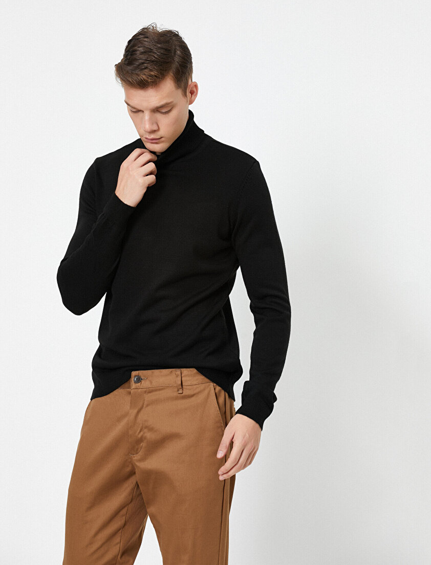 Boğazlı Uzun Kollu Slim Fit Kazak