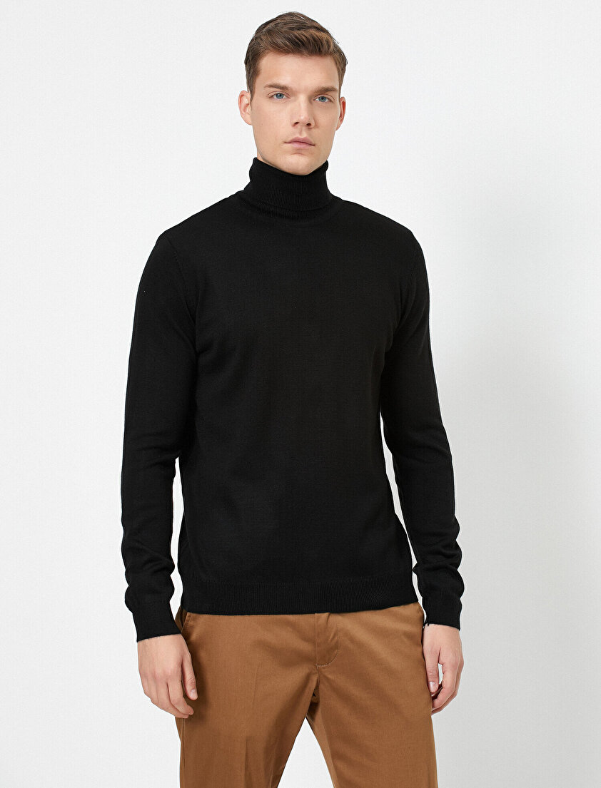 Boğazlı Uzun Kollu Slim Fit Kazak