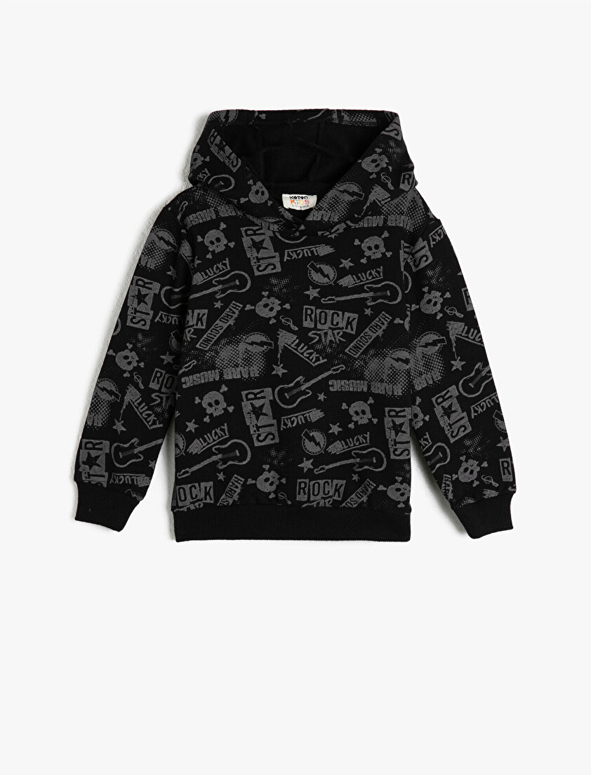 Pamuklu Uzun Kollu Kapüşonlu Baskılı Sweatshirt