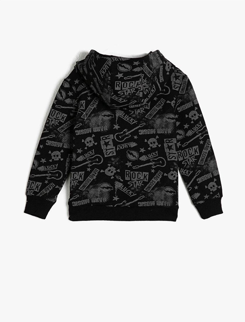 Pamuklu Uzun Kollu Kapüşonlu Baskılı Sweatshirt