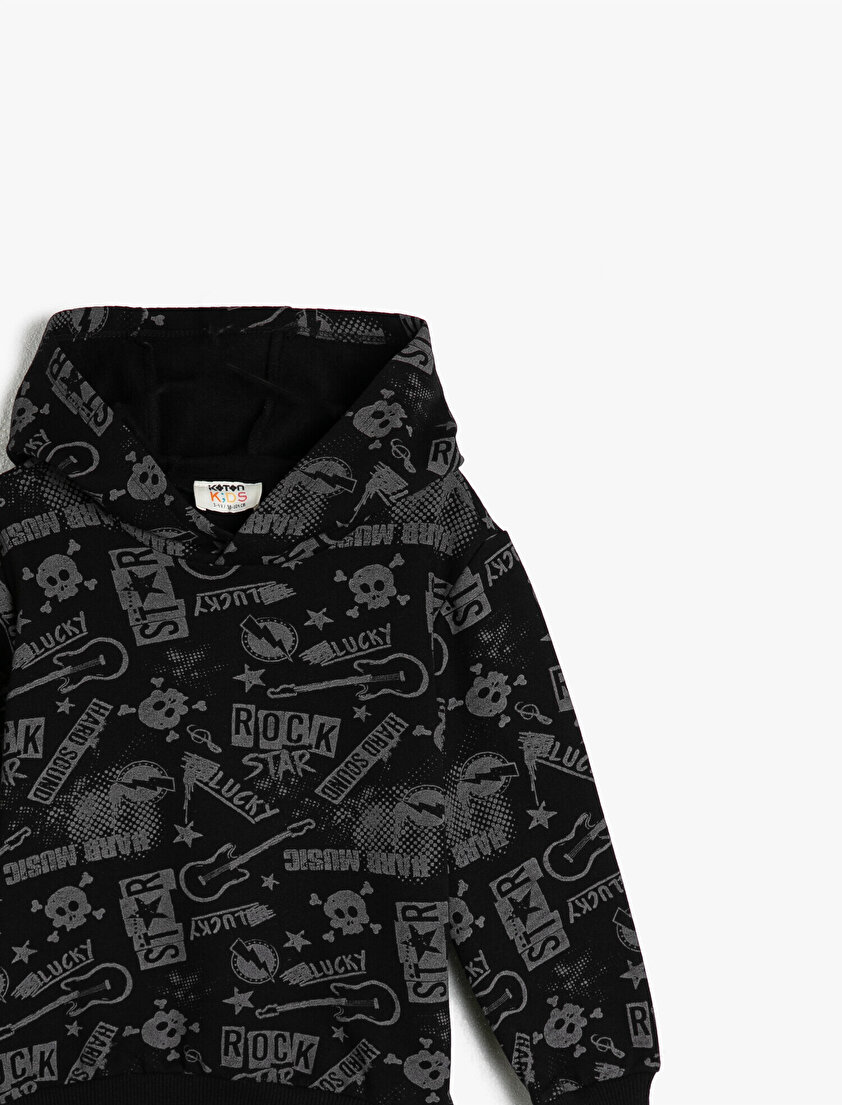 Pamuklu Uzun Kollu Kapüşonlu Baskılı Sweatshirt