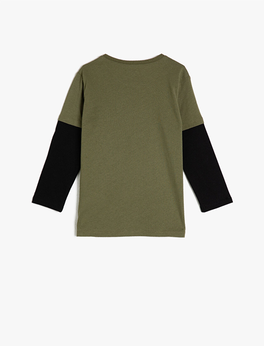 Pamuklu Bisiklet Yaka Uzun Kollu Baskılı Tişört