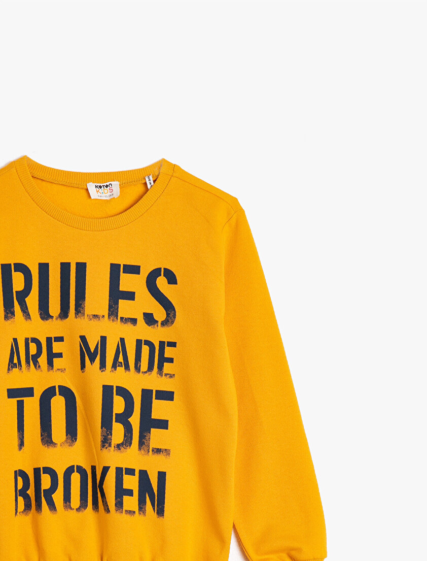 Pamuklu Uzun Kollu Bisiklet Yaka Yazılı Baskılı Sweatshirt