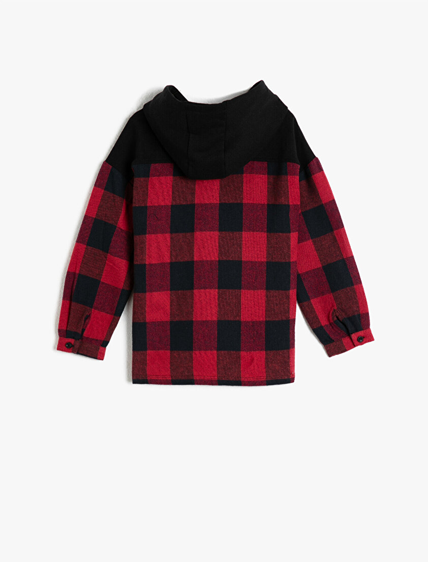 Kapüşonlu Yazılı Baskılı Ekoseli Sweatshirt