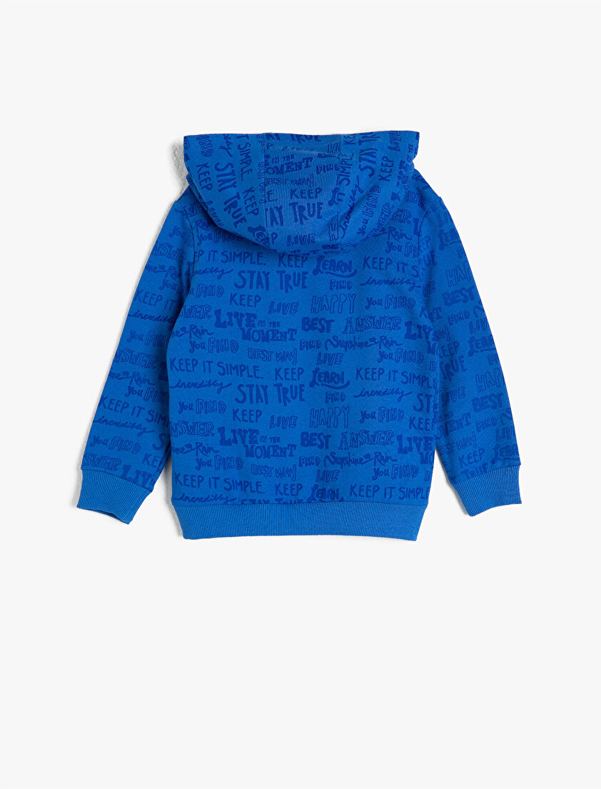 Kapüşonlu Yazılı Baskılı Uzun Kollu Sweatshirt