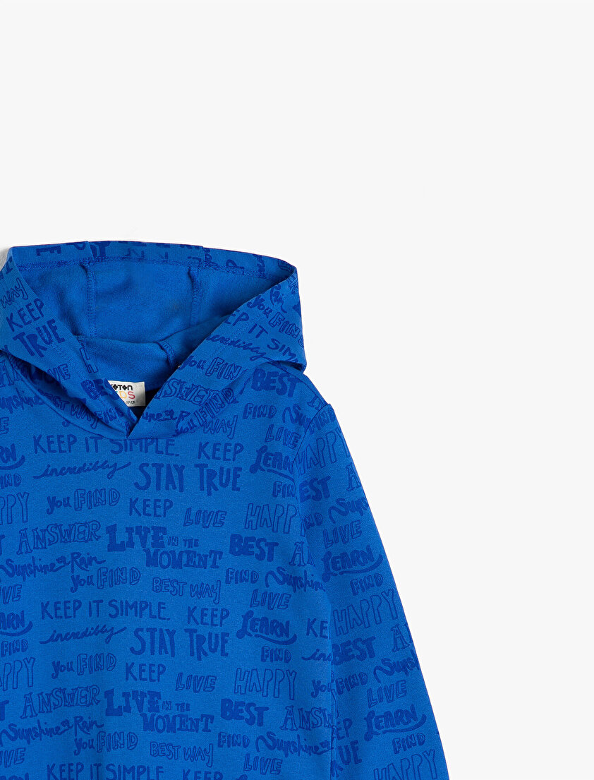 Kapüşonlu Yazılı Baskılı Uzun Kollu Sweatshirt