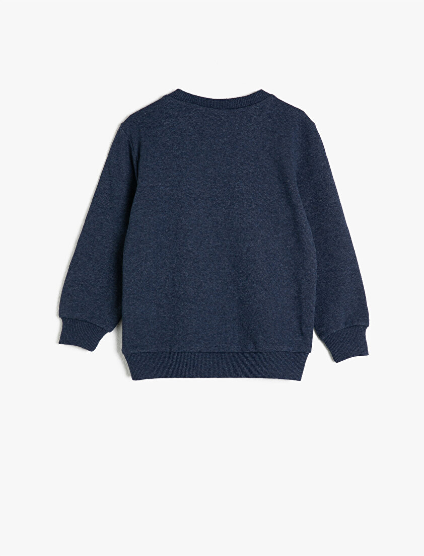 Uzun Kollu Baskılı Bisiklet Yaka Sweatshirt