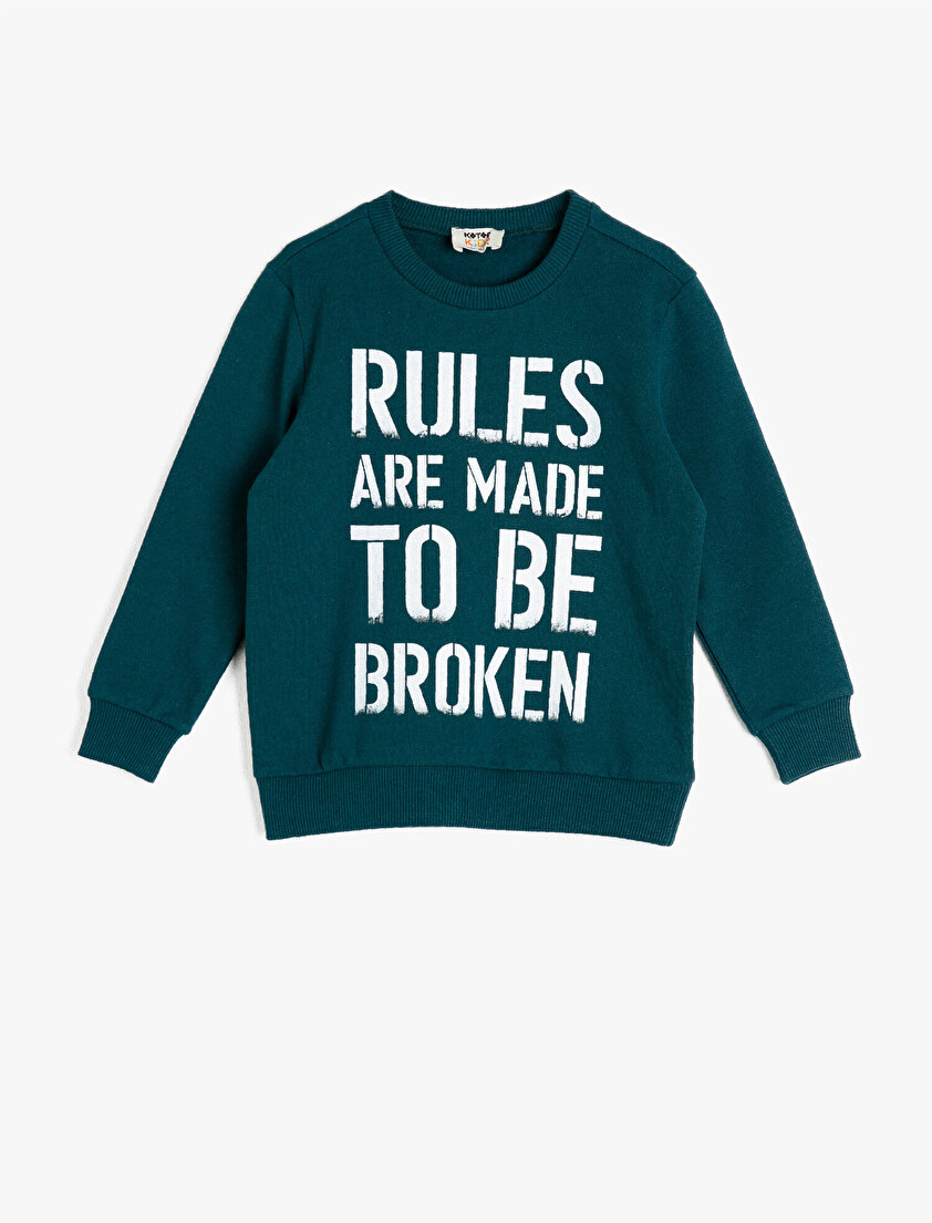 Bisiklet Yaka Yazılı Baskılı Uzun Kollu Sweatshirt