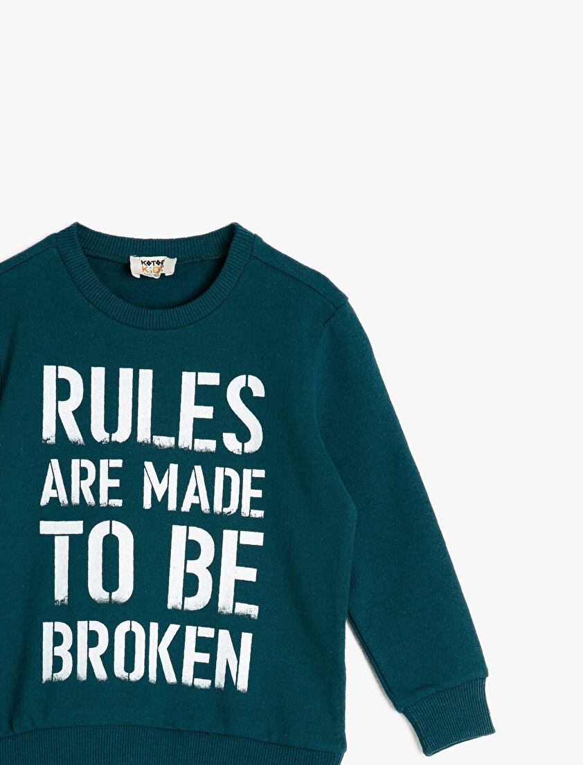 Bisiklet Yaka Yazılı Baskılı Uzun Kollu Sweatshirt