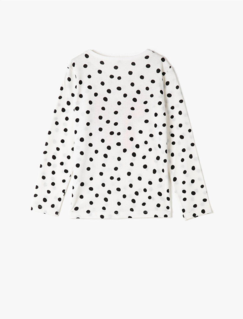 Pamuklu Bisiklet Yaka Uzun Kollu Puantiyeli Baskılı Tişört