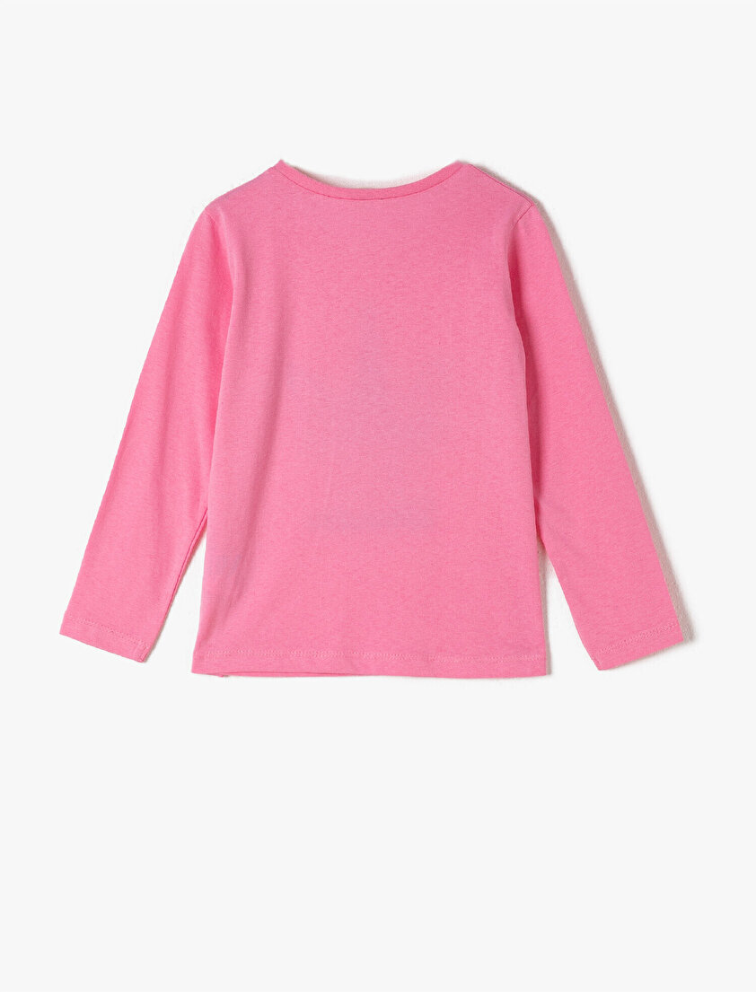 Pamuklu Uzun Kollu Bisiklet Yaka Simli Baskılı Tişört