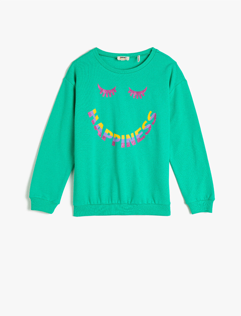 Bisiklet Yaka Baskılı Uzun Kollu Sweatshirt