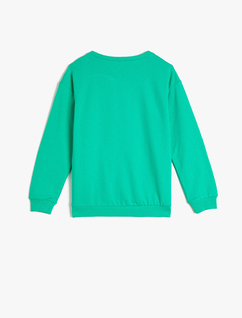 Bisiklet Yaka Baskılı Uzun Kollu Sweatshirt