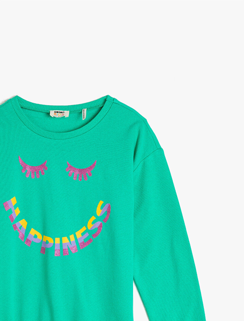 Bisiklet Yaka Baskılı Uzun Kollu Sweatshirt