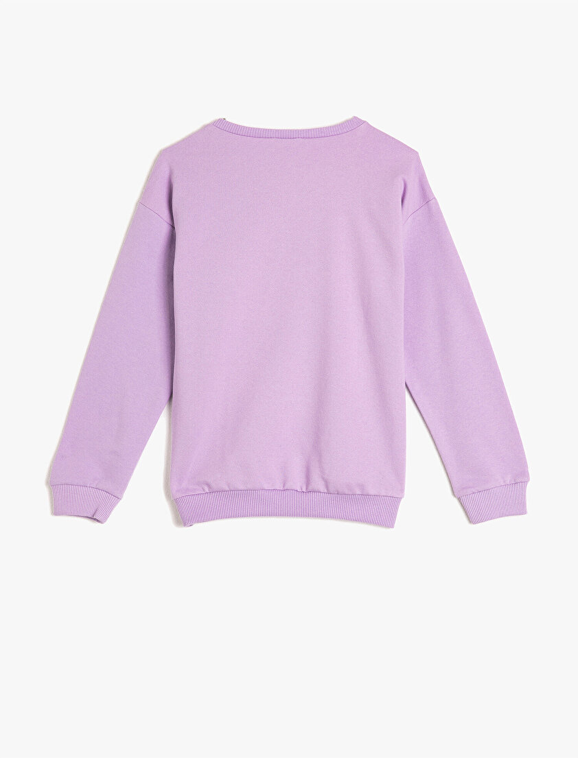 Pamuklu Uzun Kollu Bisiklet Yaka Yazılı Baskılı Sweatshirt