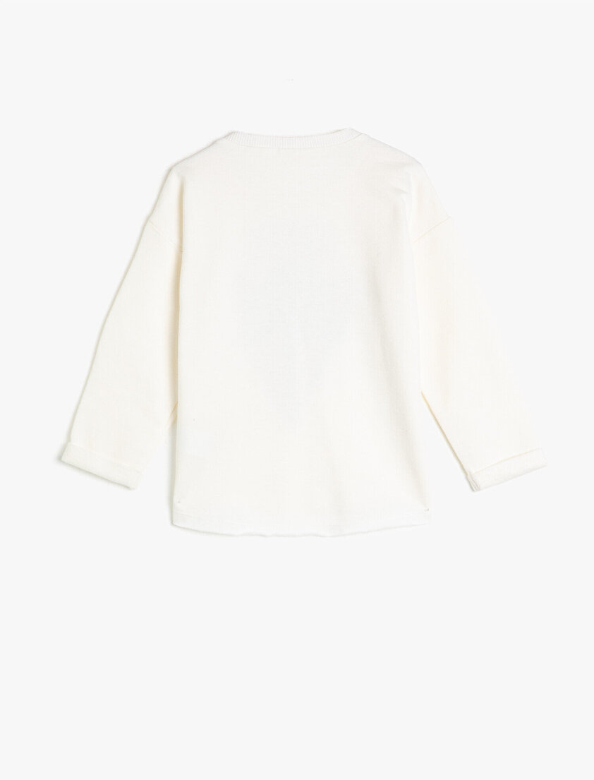 Simli Yazılı Baskılı Uzun Kollu Bisiklet Yaka Sweatshirt