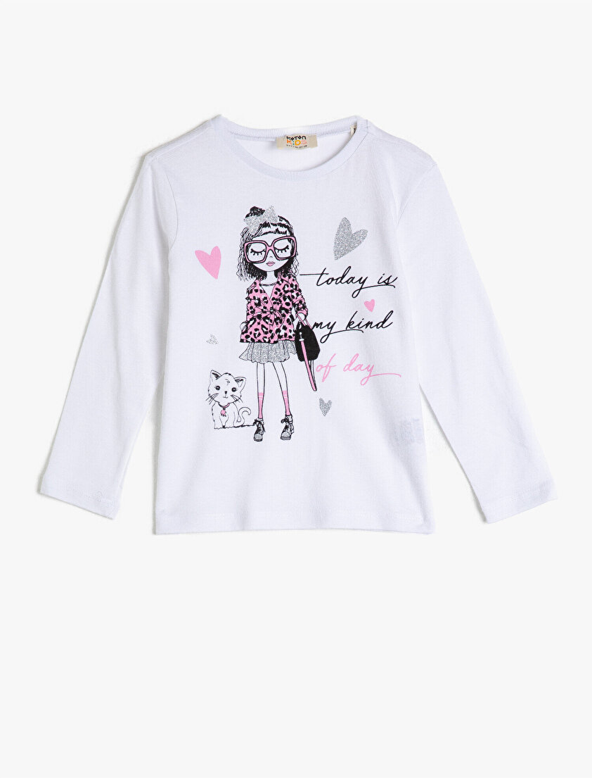 Bisiklet Yaka Yazılı Baskılı Uzun Kollu Sweatshirt