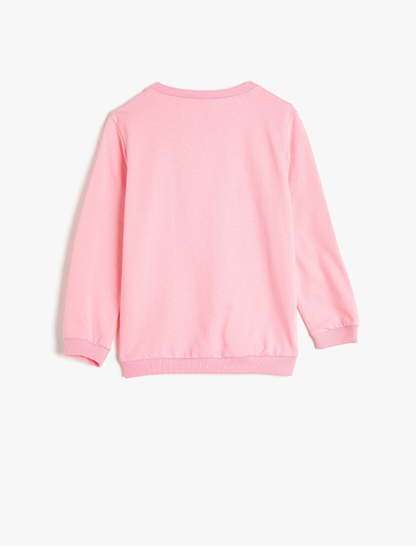 %100 Pamuk Bisiklet Yaka Simli Yazılı Baskılı Sweatshirt