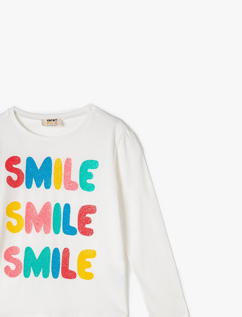 Yazılı Baskılı Uzun Kollu Simli Tişört