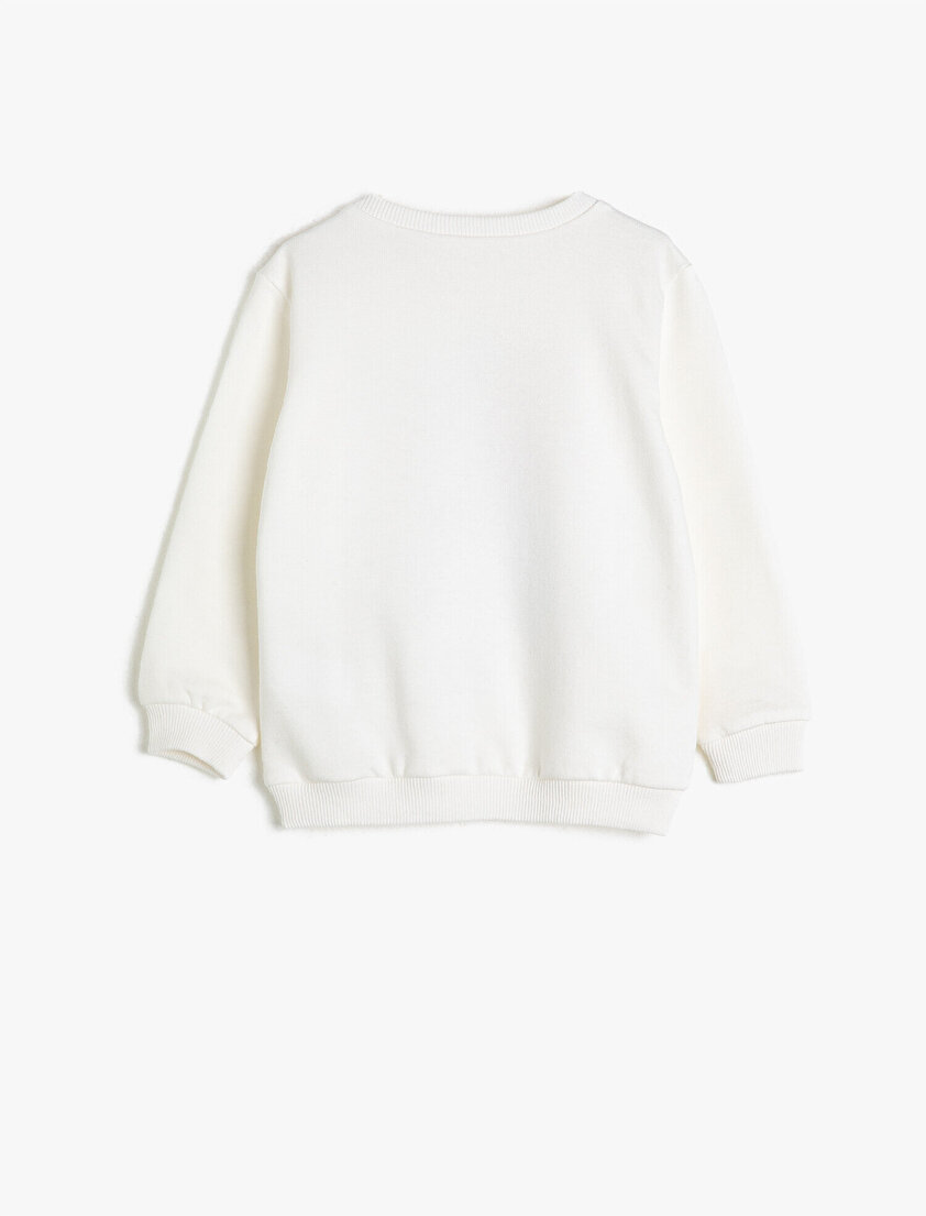 Uzun Kollu Baskılı Bisiklet Yaka Sweatshirt